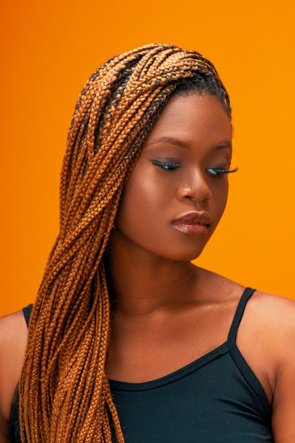 Long auburn box braids