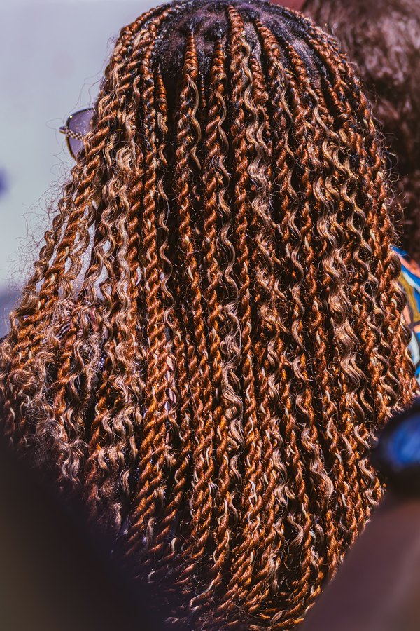 Copper-toned twists from behind