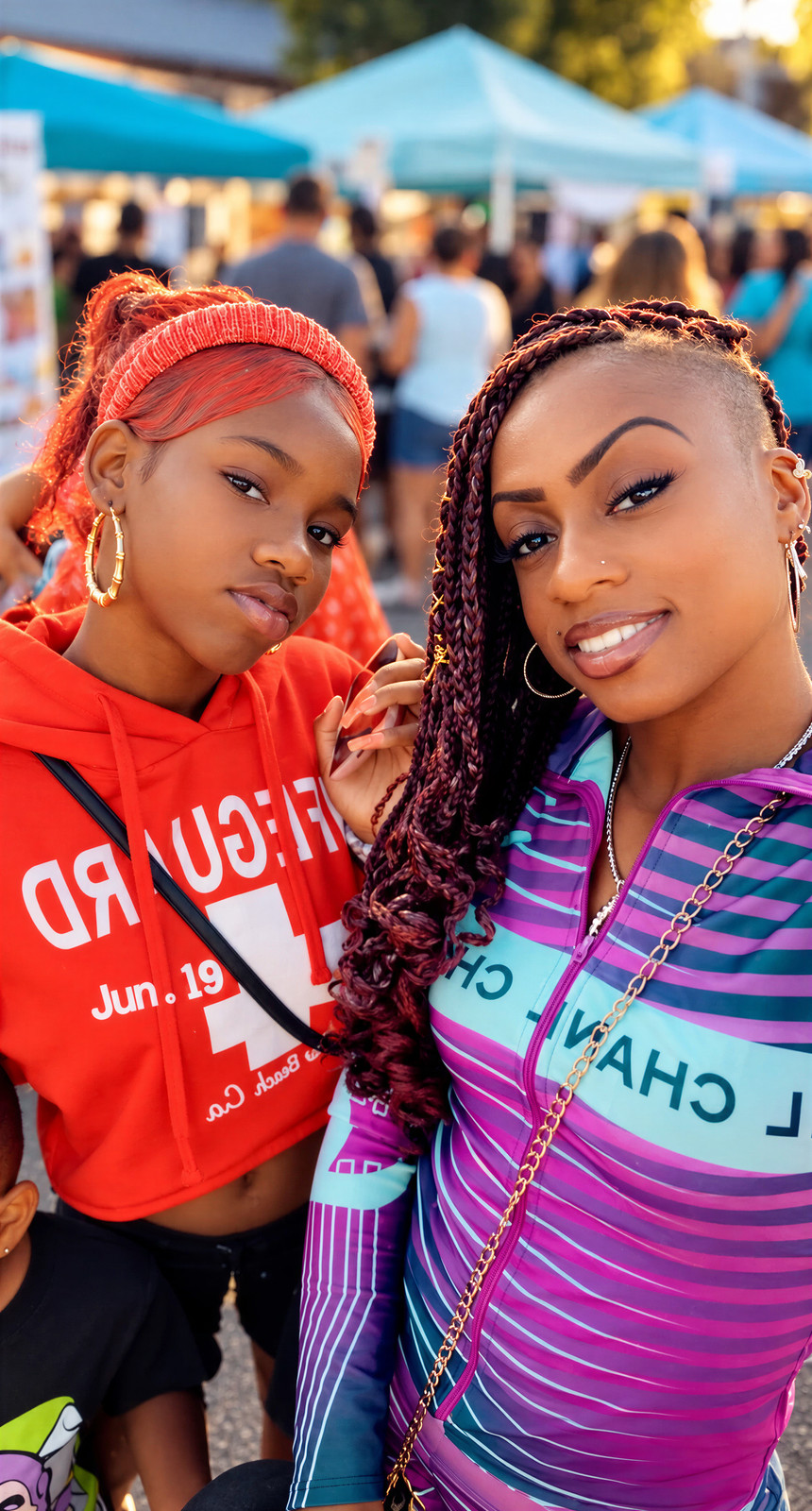 Janay Lewis outdoors in her own burgundy braids